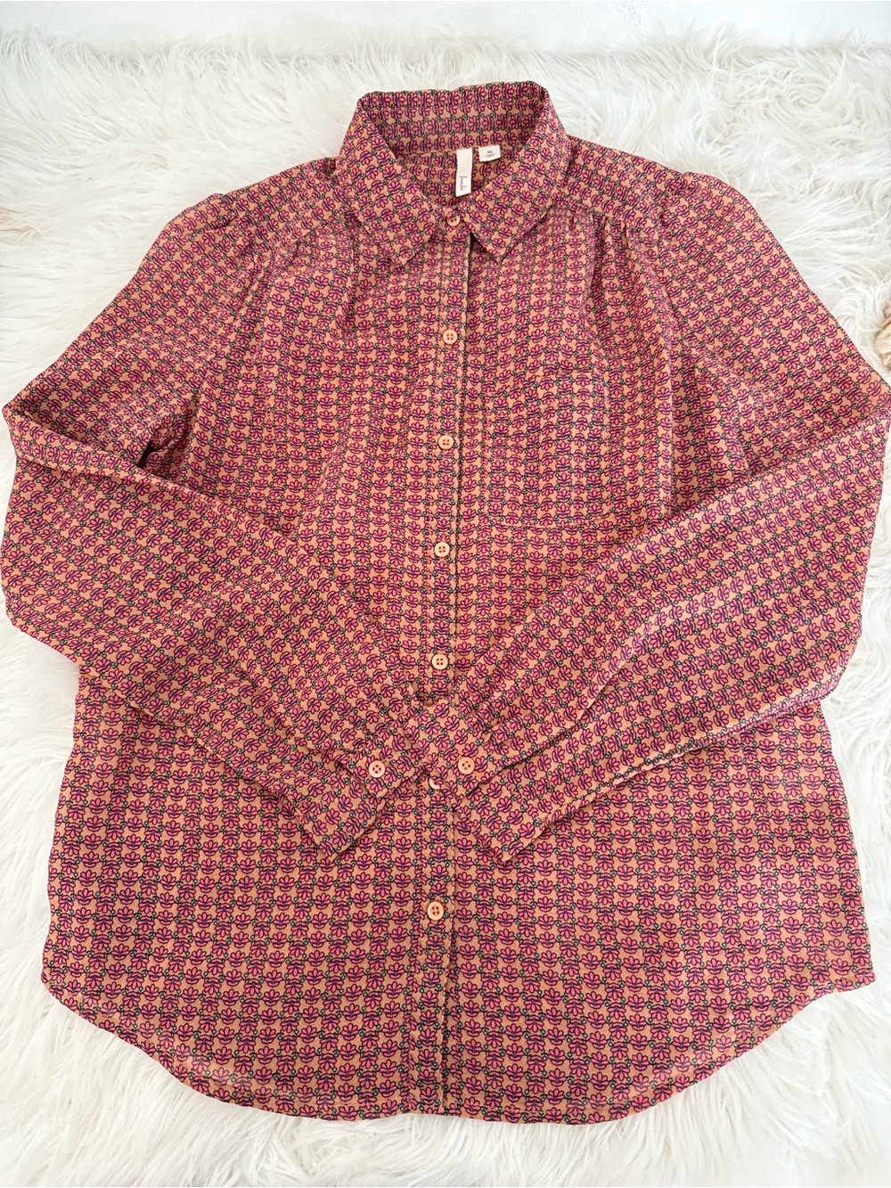 Frenchi Pink and Purple Geometric Button-Up Blouse